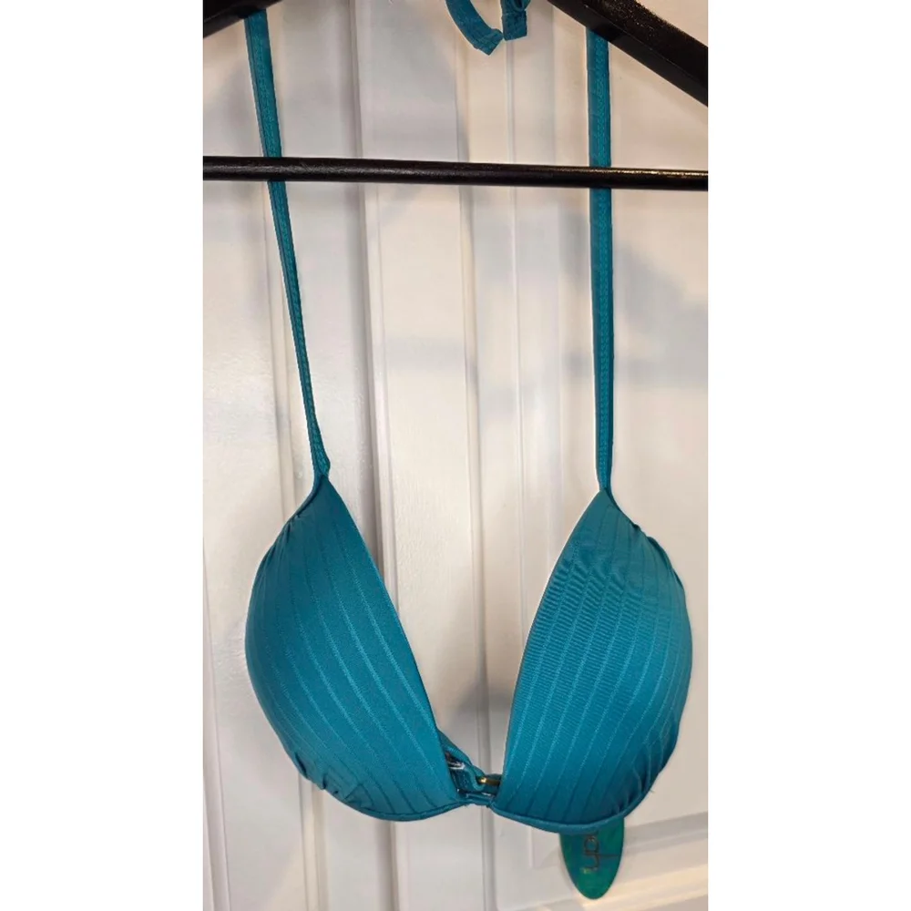 Mynah Teal Molded Push Up Halter Bikini Top Medium NWT Resort Swim